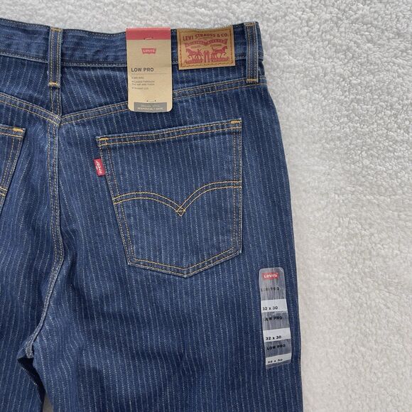 Levi's Low Pro Jeans Women's 32x30 Blue Pinstriped Straight Leg Mid Rise Relaxed - Picture 8 of 11